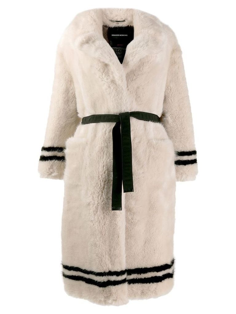 Ermanno Scervino faux-fur belted coat - NEUTRALS