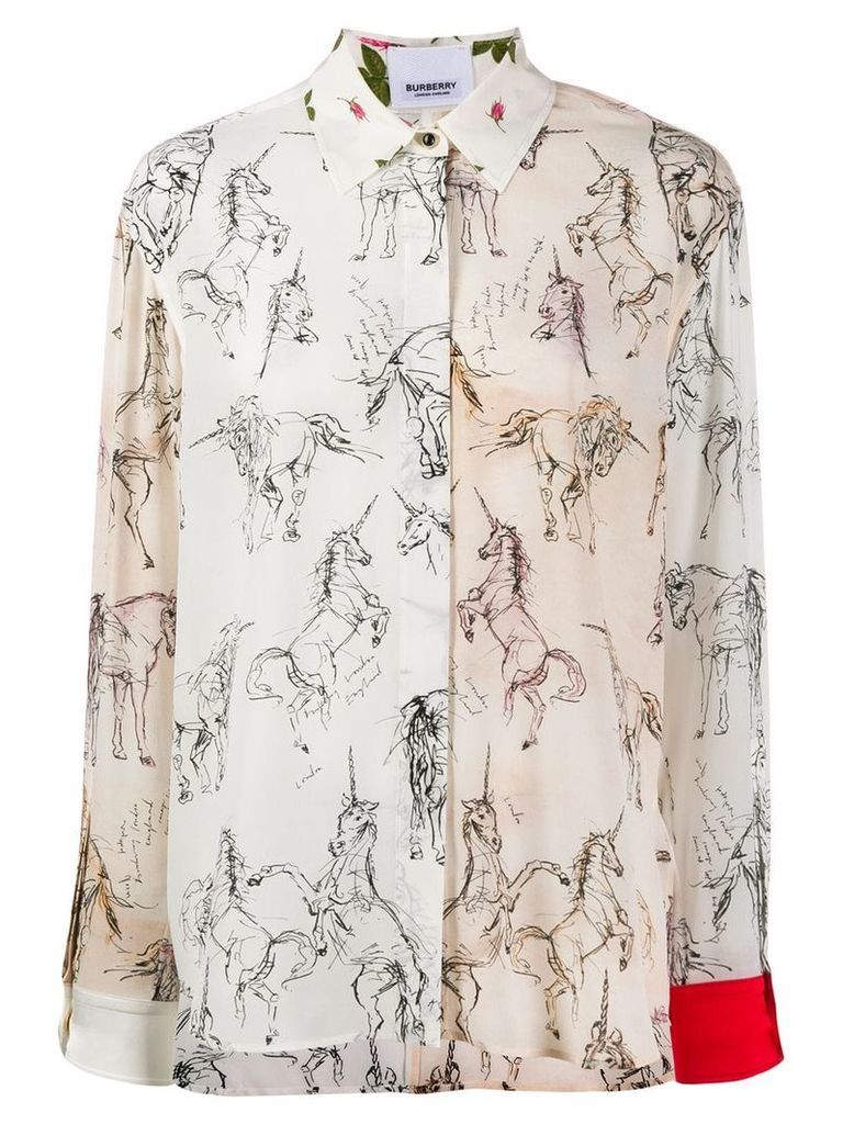 Burberry contrast unicorn print twill shirt - NEUTRALS