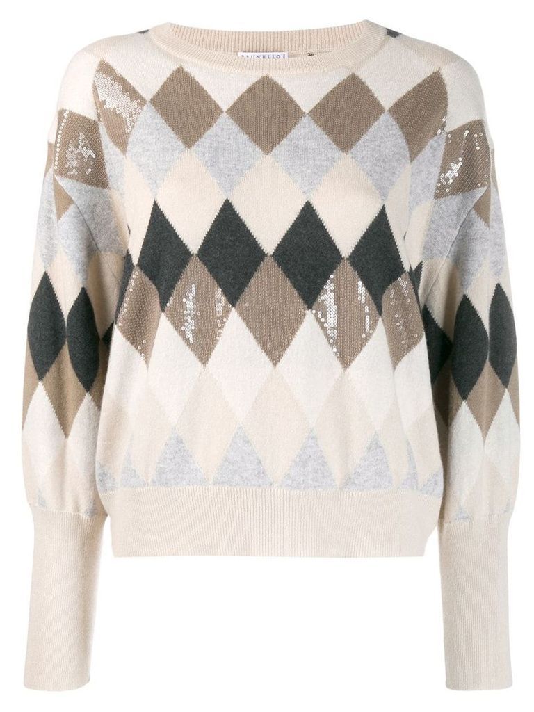 Brunello Cucinelli argyle knit sweater - NEUTRALS