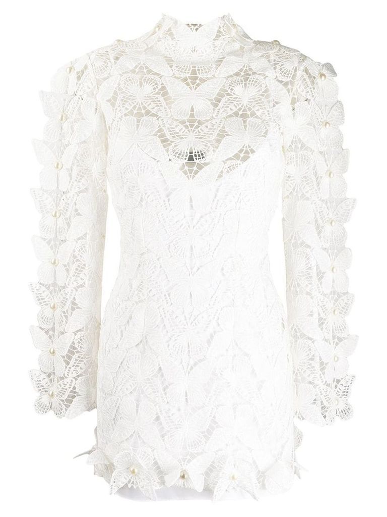 David Koma butterfly lace dress - White