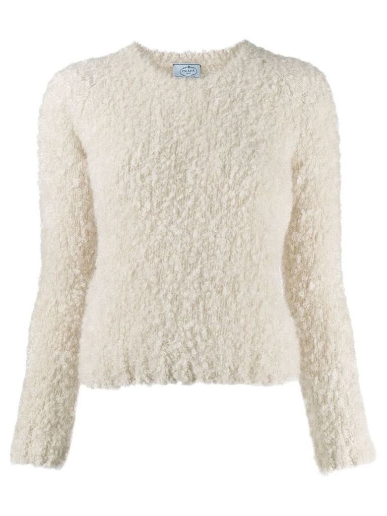 Prada fuzzy knit crew neck jumper - White