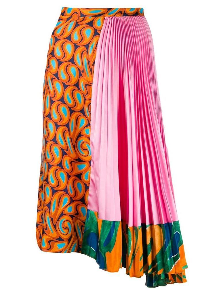 Marni asymmetric contrast print skirt - ORANGE