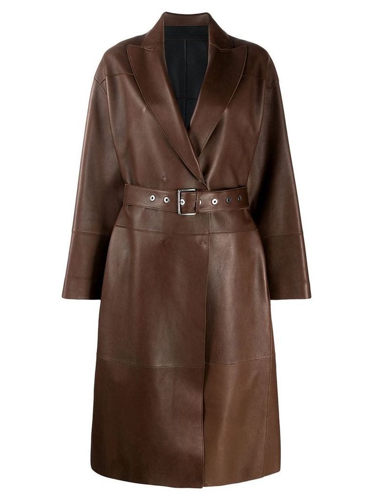 Brunello Cucinelli belted leather coat - Brown