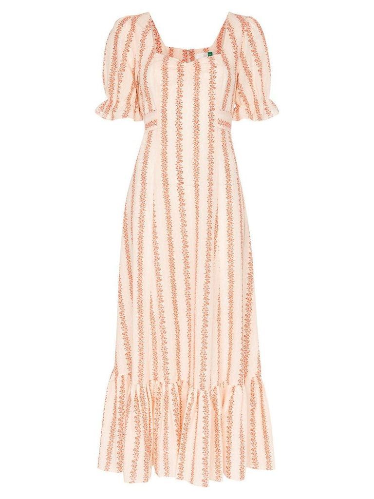Rixo Kate floral-stripe midi-dress - ORANGE
