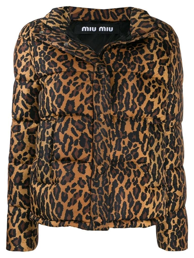 Miu Miu leopard print puffer jacket - Brown