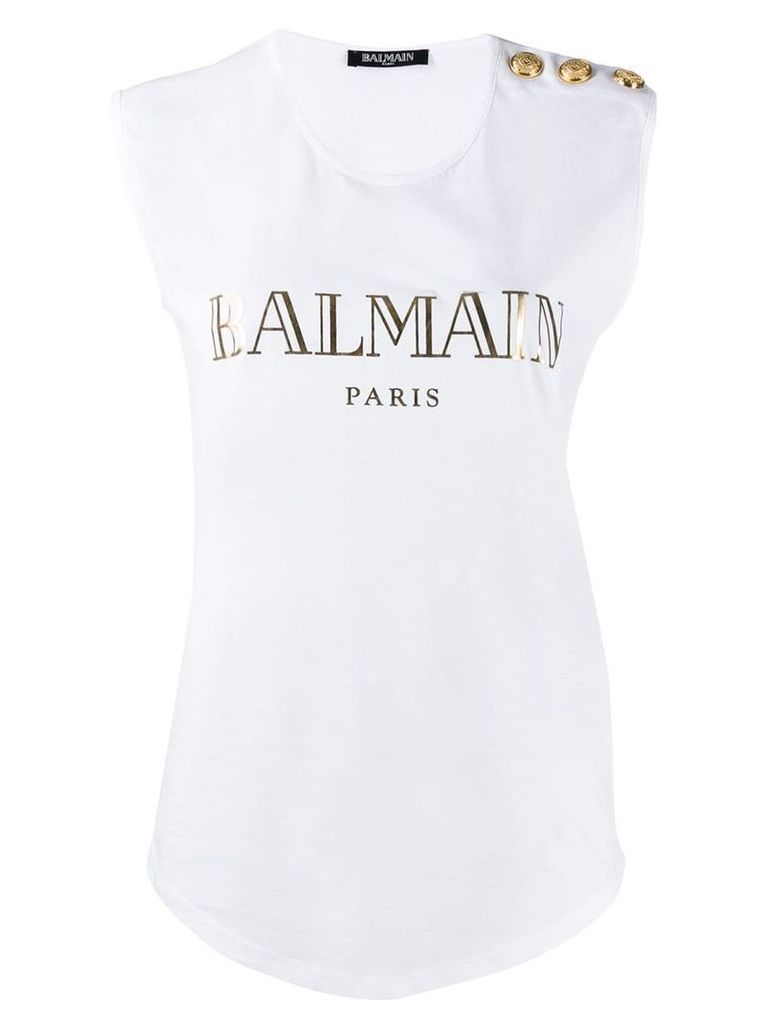 Balmain logo printed vest - White