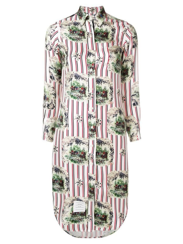 Thom Browne Tricolor Long Sleeve Shirtdress - White