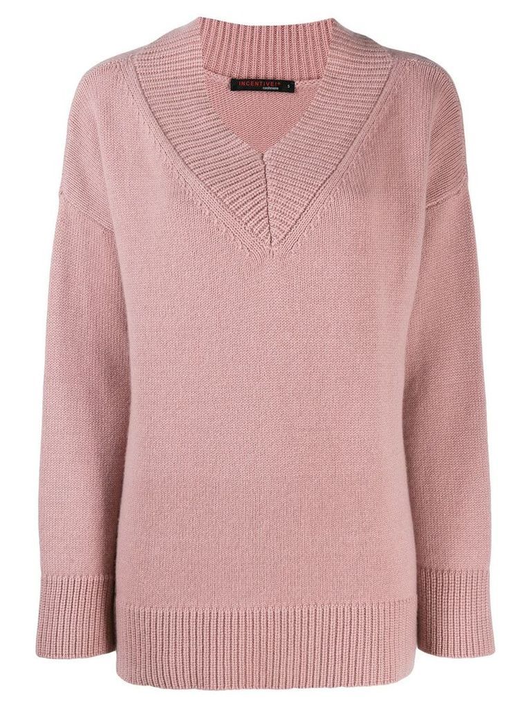 Incentive! Cashmere wide v-neck cashmere sweater - PINK