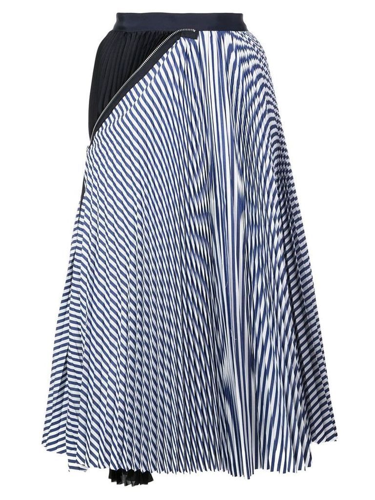 Sacai striped print pleated skirt - Blue