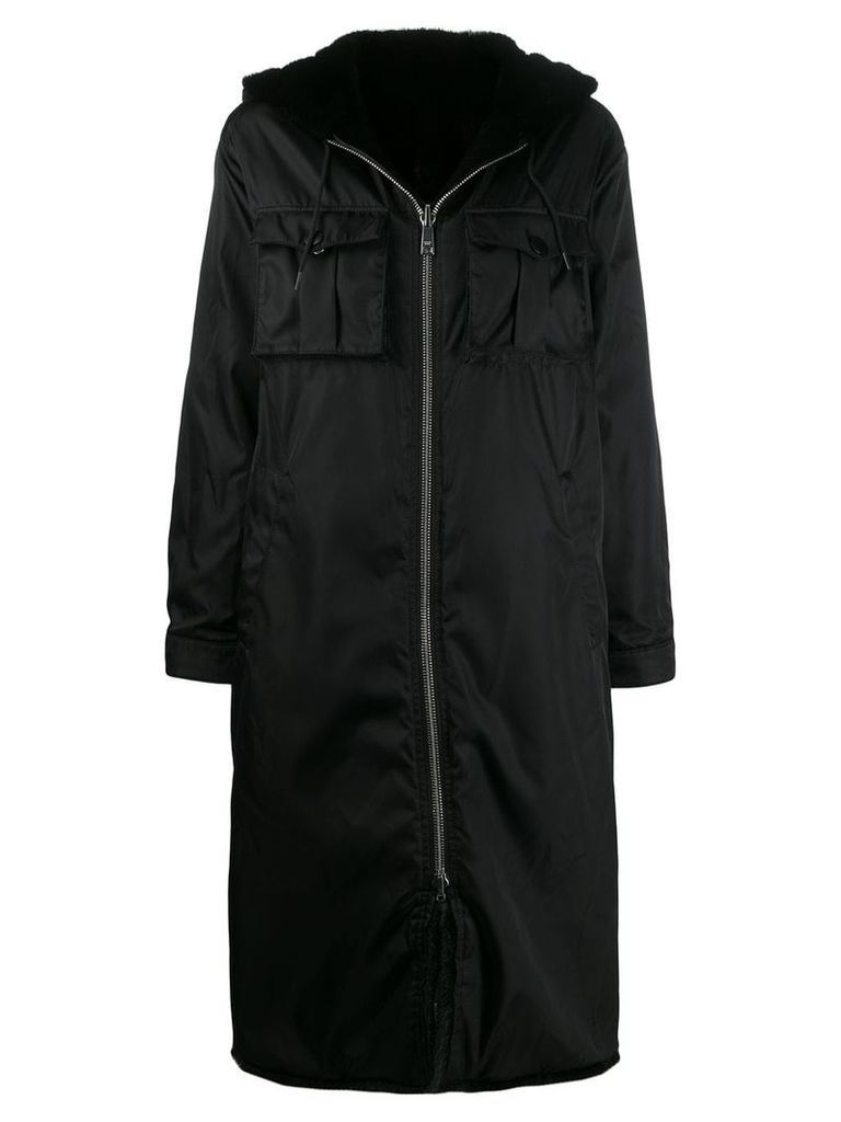 Prada fur lined parka coat - Black