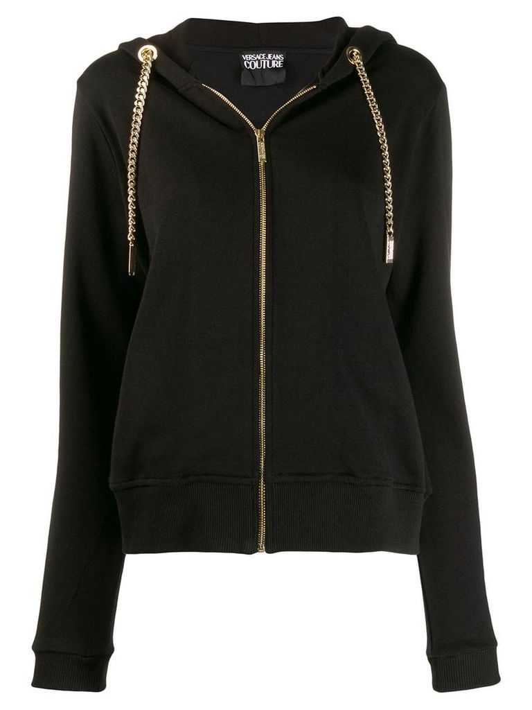 Versace Jeans Couture chain drawstring zipped hoodie - Black