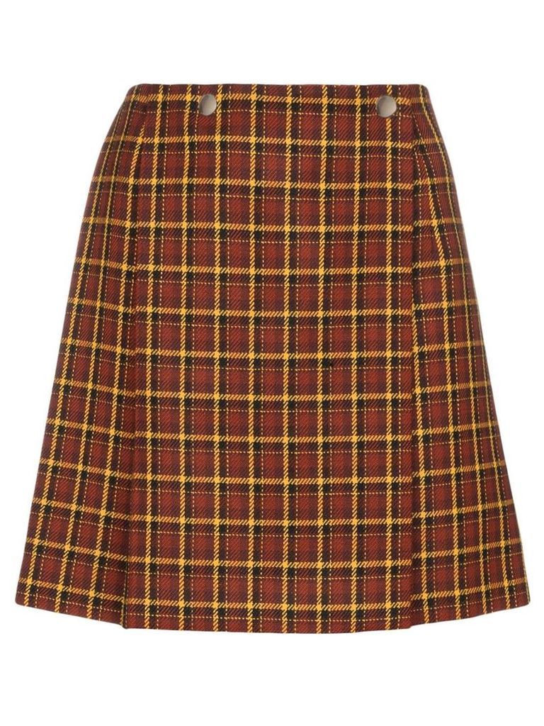 Plan C check pleated wool skirt - Brown