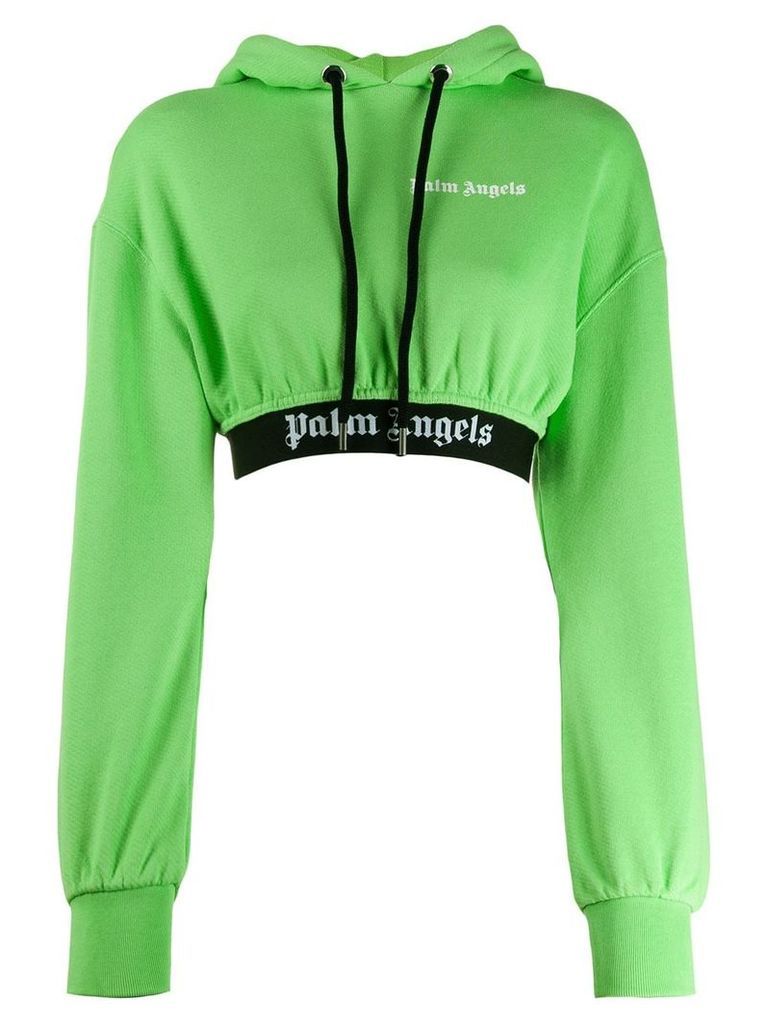 Palm Angels cropped logo hoodie - Green