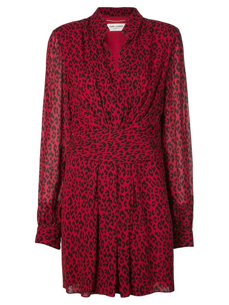 Saint Laurent leopard draped short dress - Red