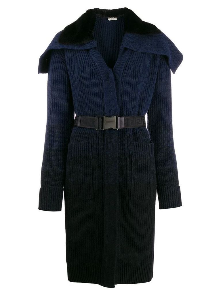 Fendi long belted knitted coat - Blue
