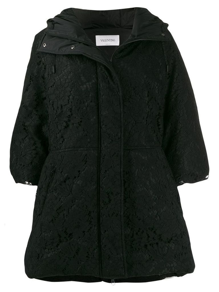 Valentino lace overlay hooded coat - Black