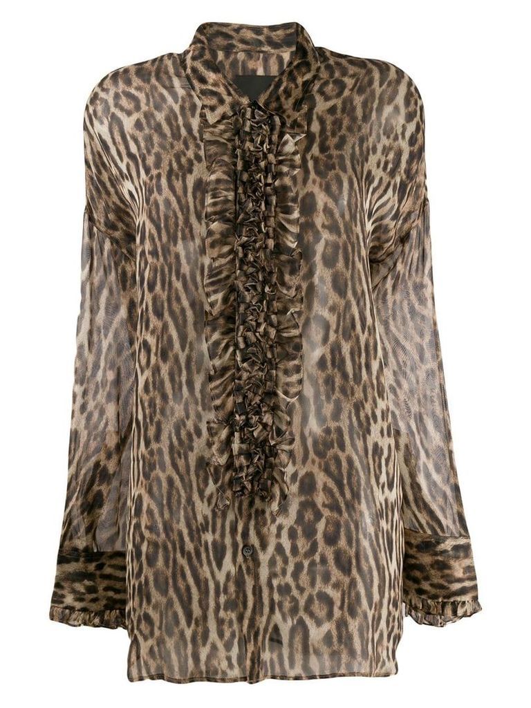 R13 ruffled leopard print blouse - Brown