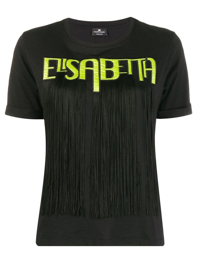 Elisabetta Franchi logo patch fringed T-shirt - Black