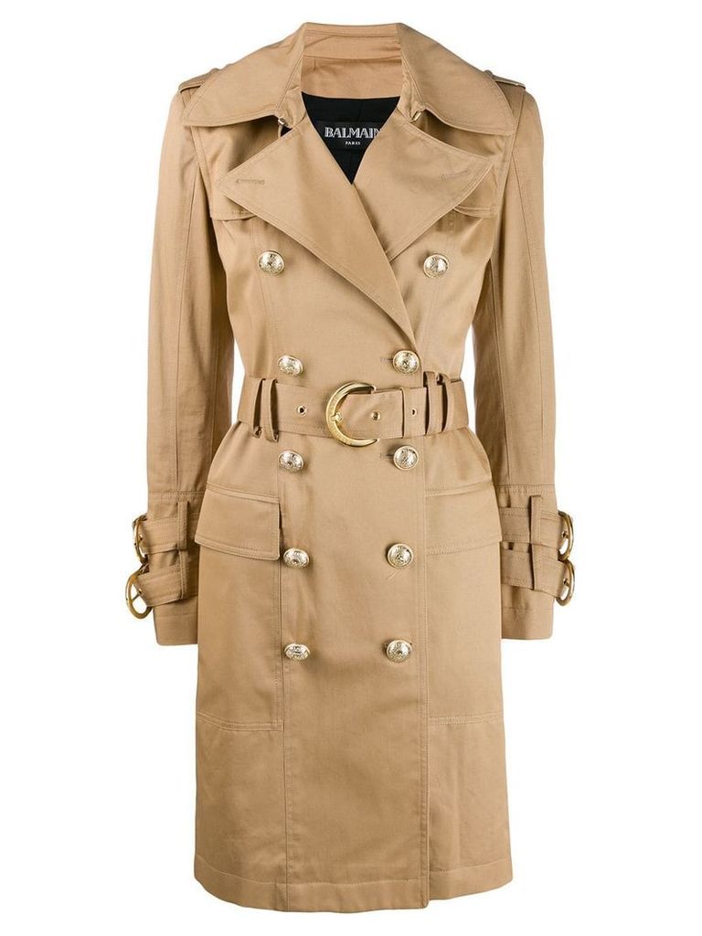 Balmain double-breasted belted trench coat - NEUTRALS