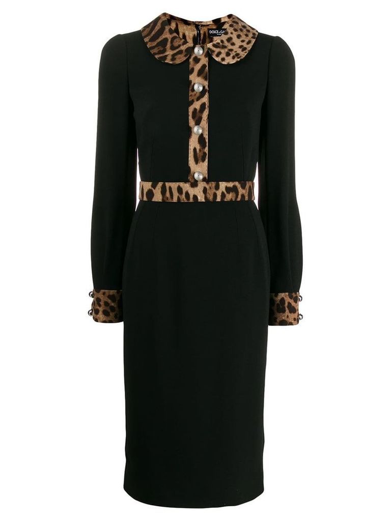 Dolce & Gabbana leopard-print trim dress - Black