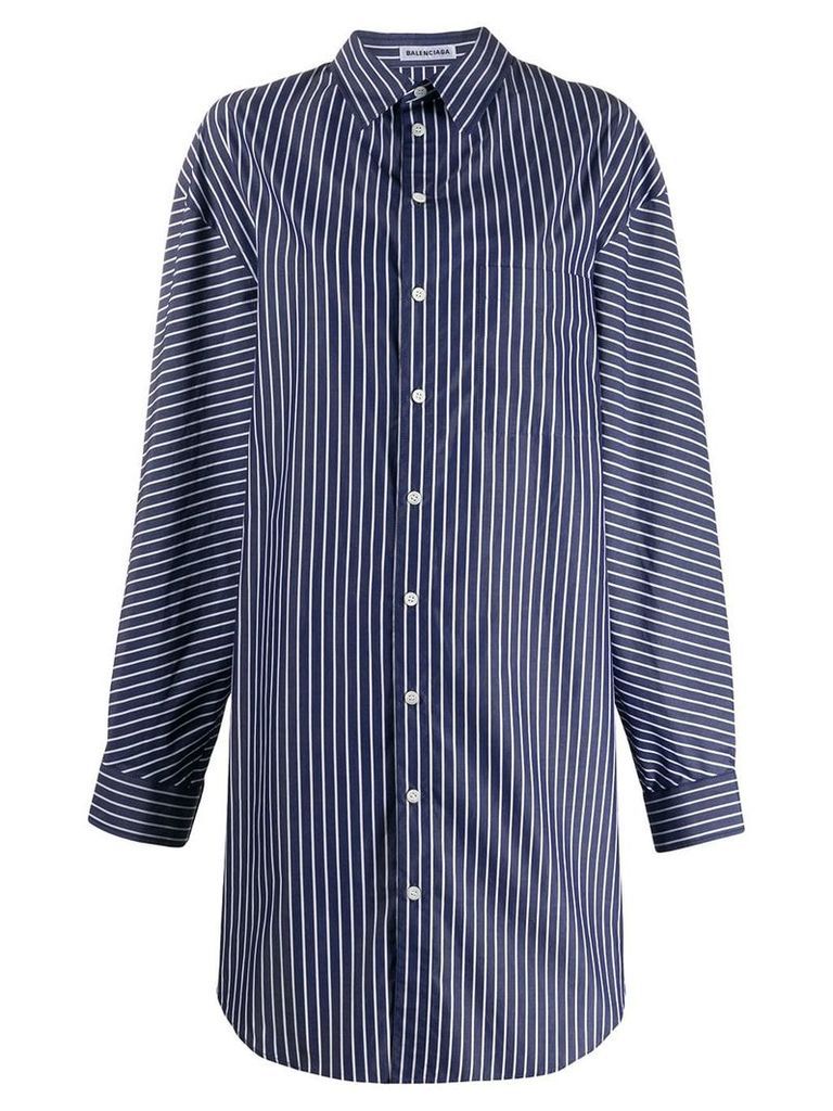 Balenciaga oversized striped pulled shirt dress - Blue