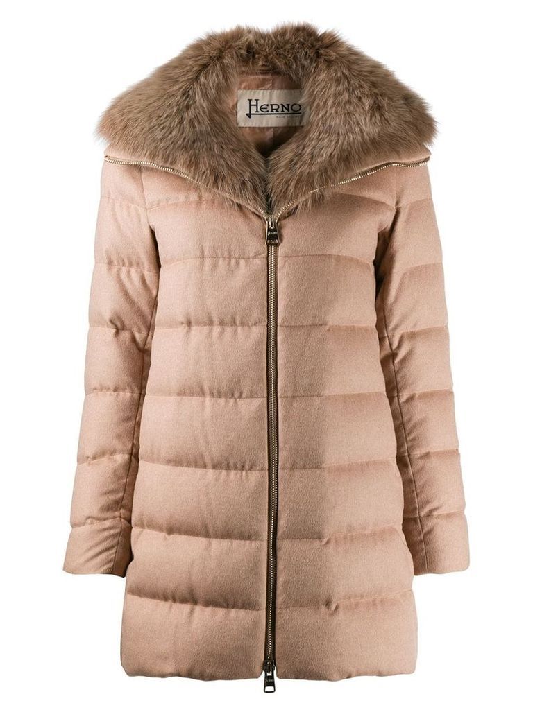 Herno detachable fur collar padded coat - NEUTRALS