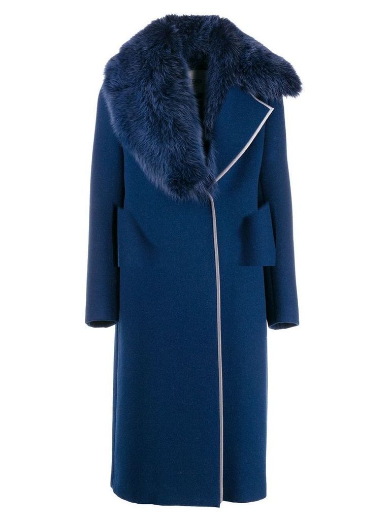 Fendi fox-fur collar coat - Blue