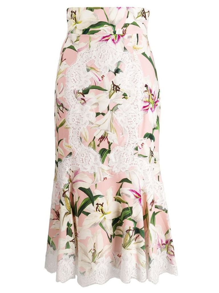 Dolce & Gabbana Lily print midi skirt - PINK