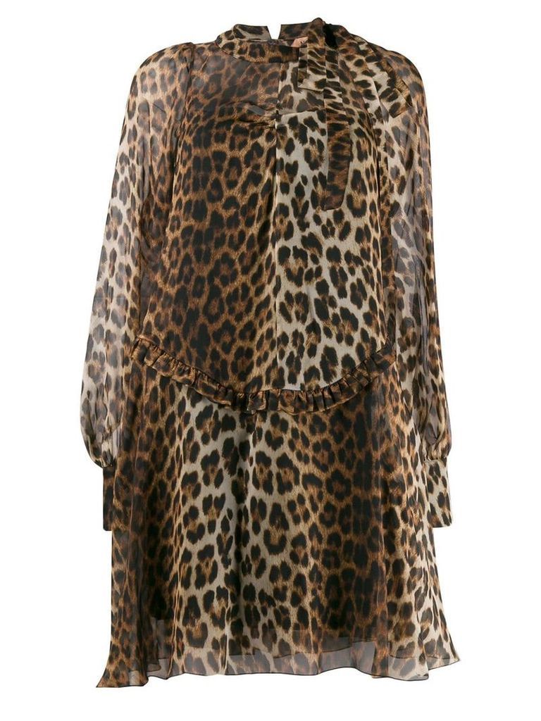 Nº21 leopard sheer short dress - Brown