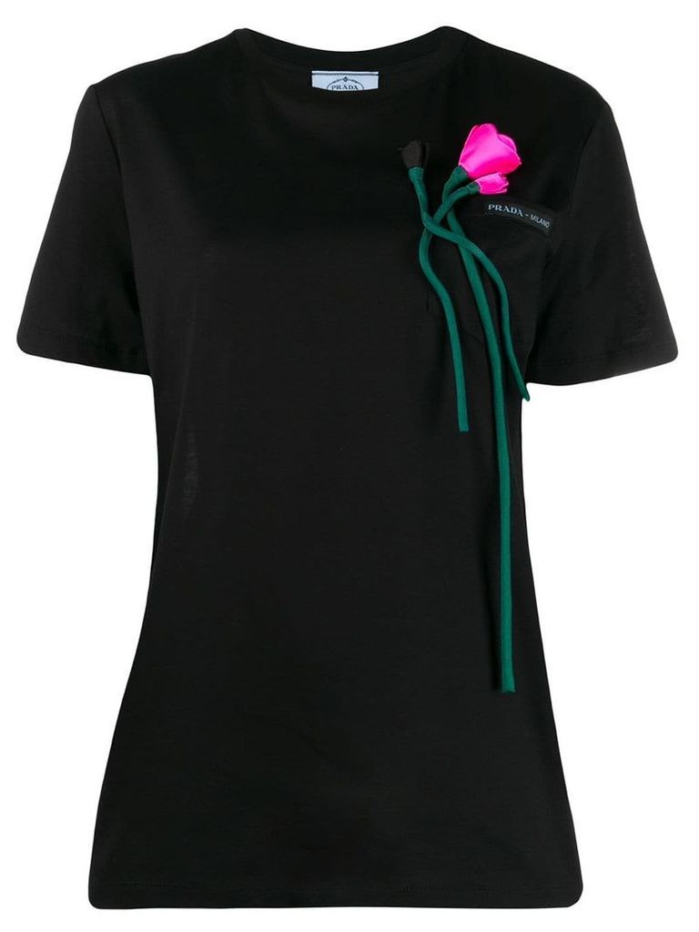 Prada floral applique T-shirt - Black