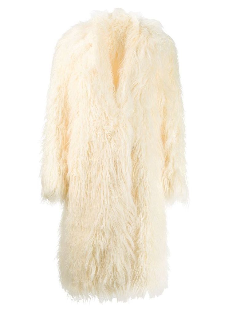 Paco Rabanne faux fur oversized coat - White