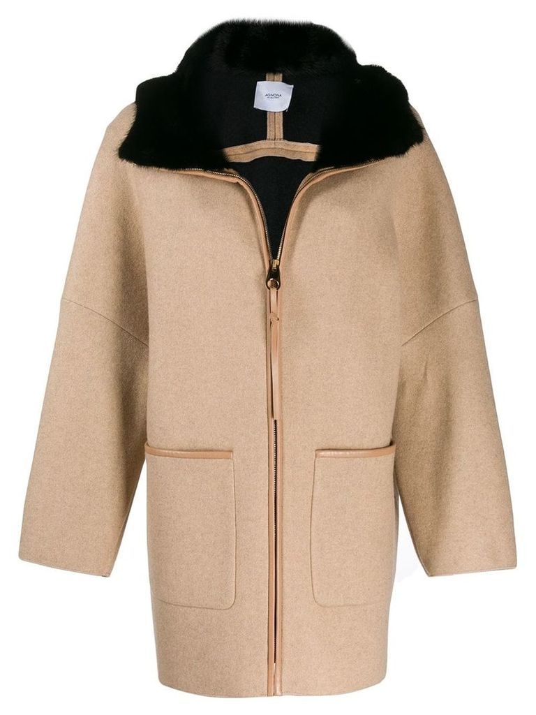 Agnona hooded zipped coat - NEUTRALS
