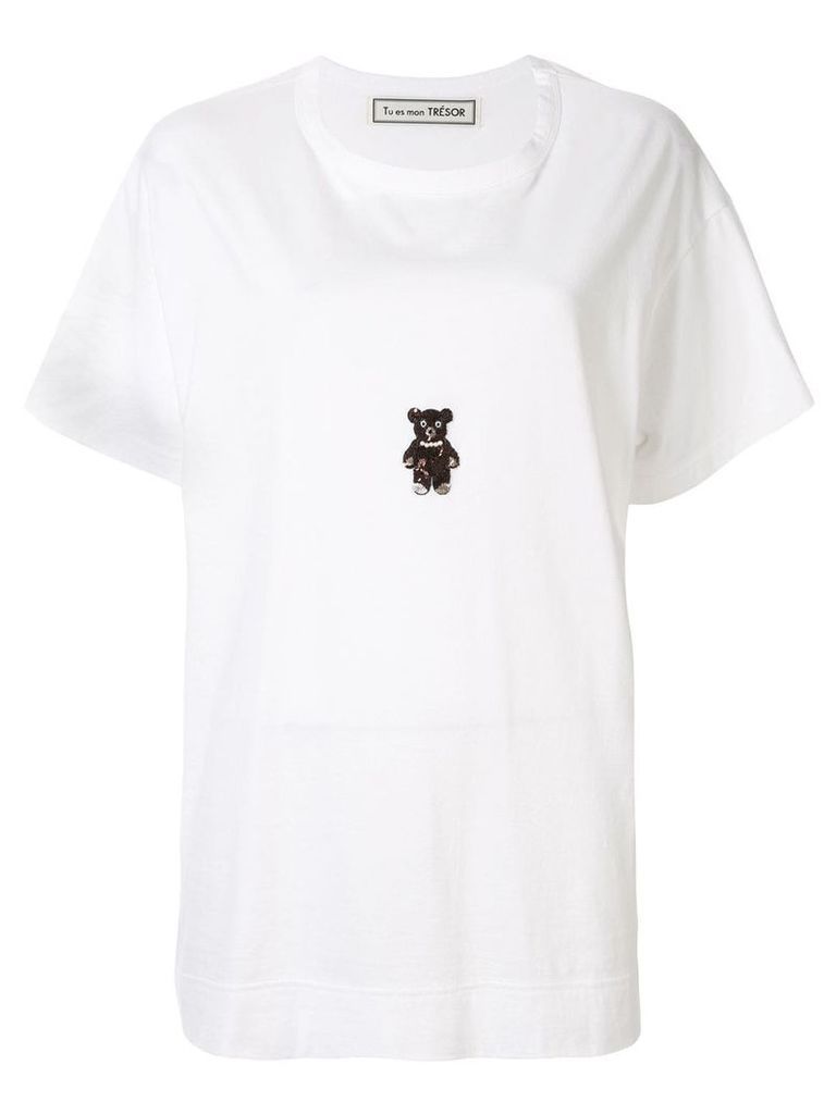Tu es mon TRÉSOR bear patch T-shirt - White