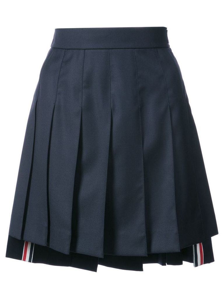 Thom Browne Dropped-Back Mini Pleated Skirt in Navy Super 130's Wool