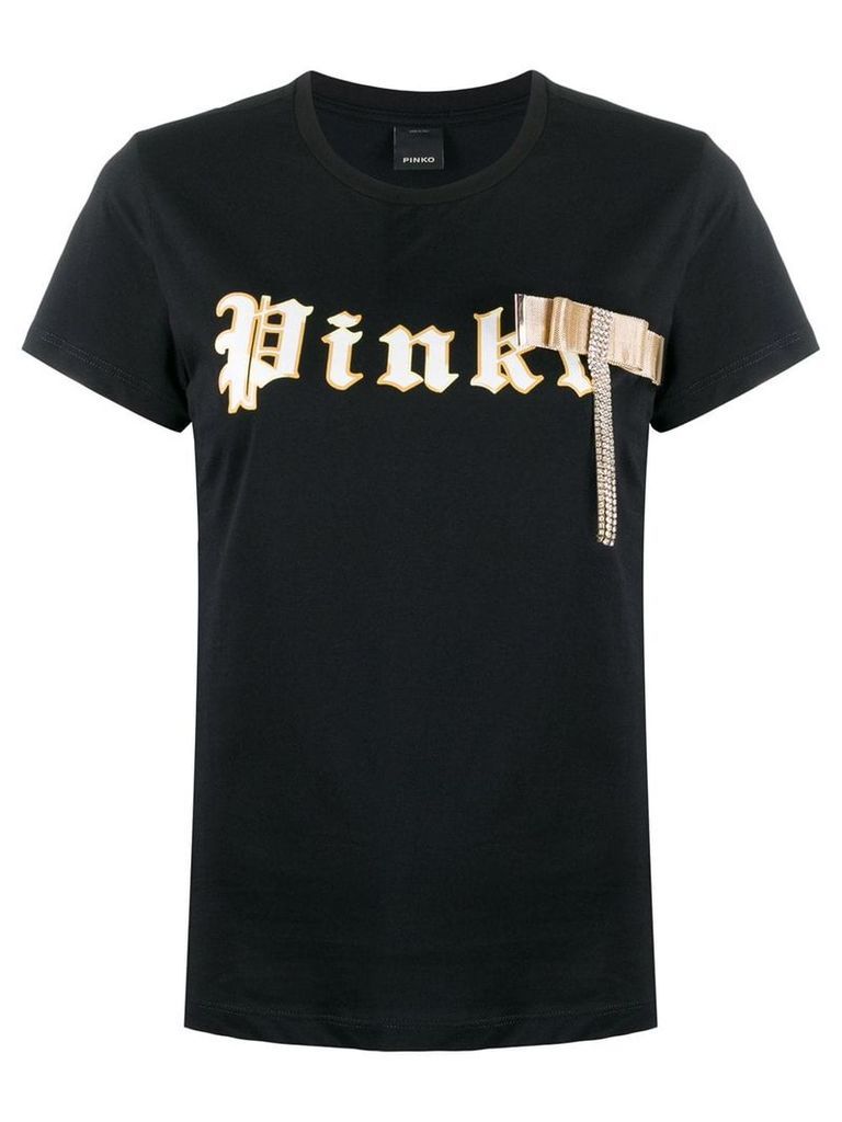 Pinko embellished logo print T-shirt - Black
