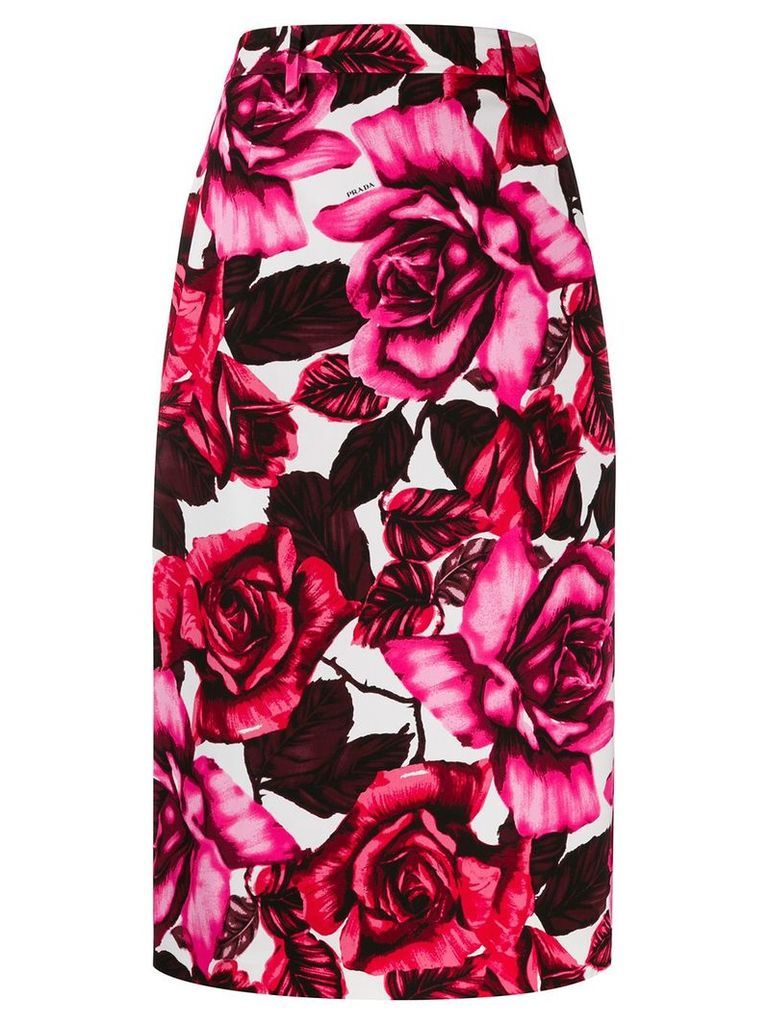 Prada rose print pencil skirt - PINK