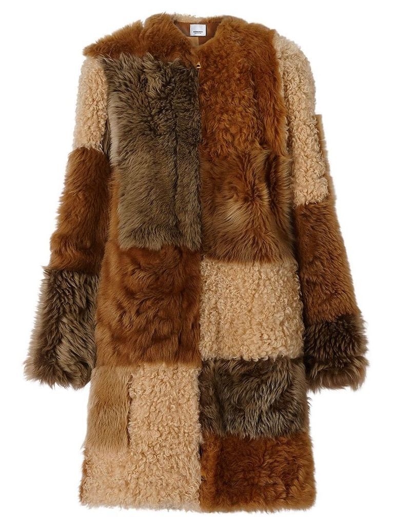 Burberry Patchwork Shearling Coat - Brown