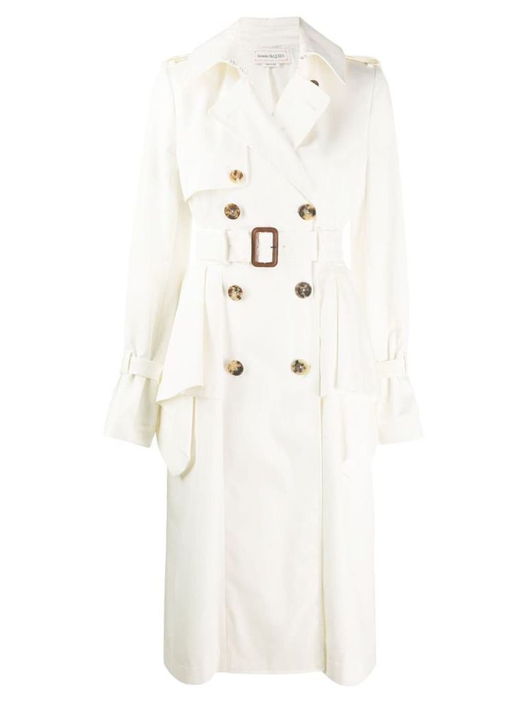 Alexander McQueen ruffled detail belted trench coat - White