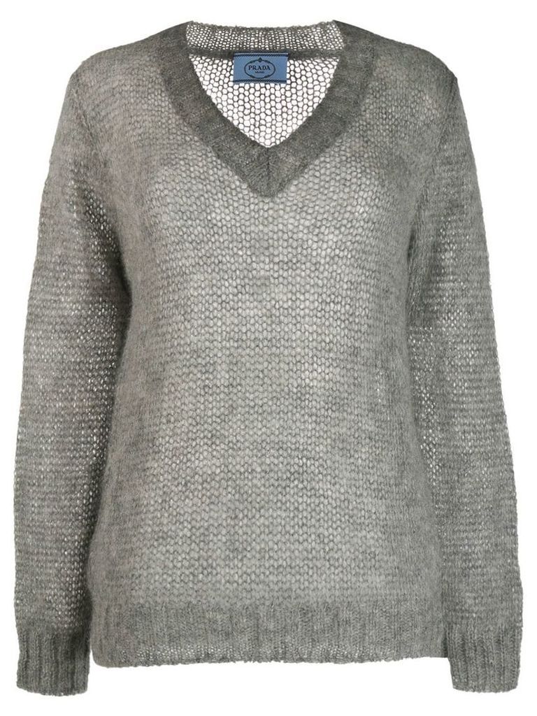 Prada mohair V-neck cable knit top - Grey