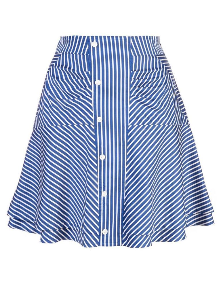 Derek Lam 10 Crosby Flared Striped Skirt with Ruching - Blue