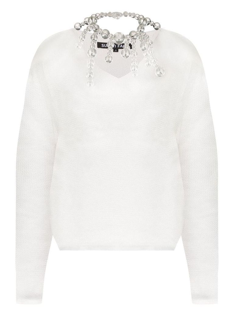 Susan Fang bead-embellished open-knit top - White