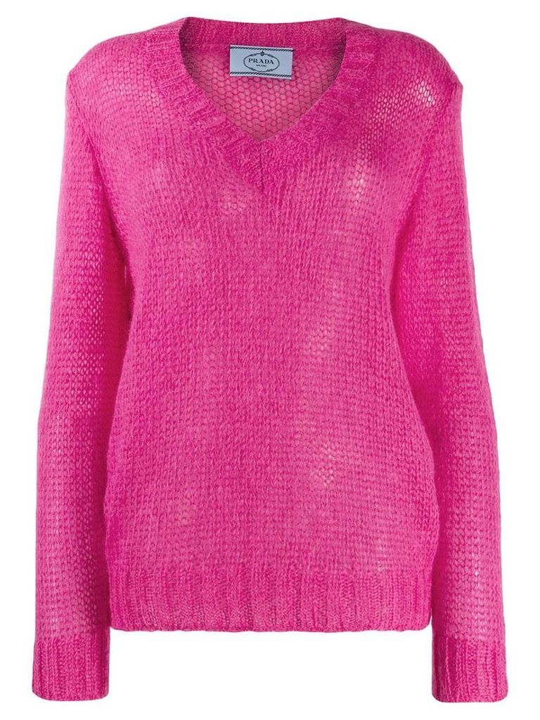 Prada open knit v-neck jumper - PINK