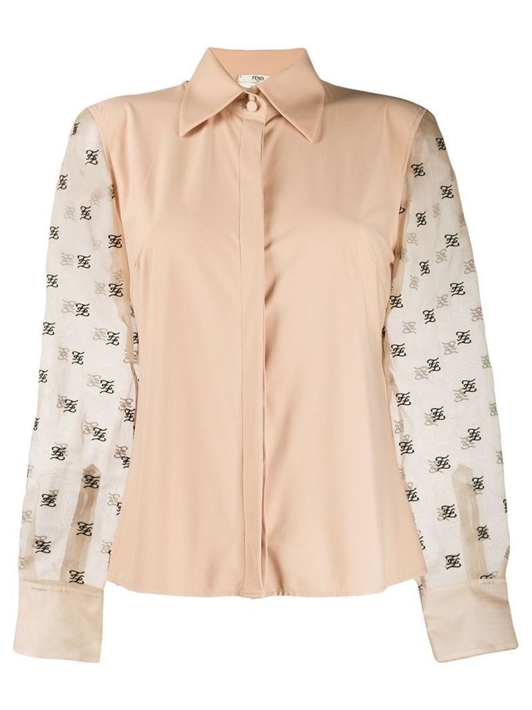 Fendi Karligraphy motif sheer-sleeve blouse - Neutrals