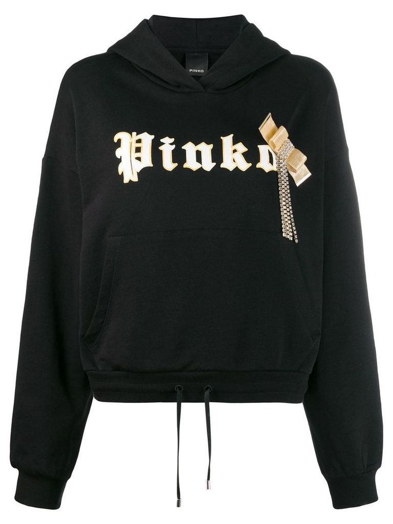 Pinko embroidered logo print hoodie - Black