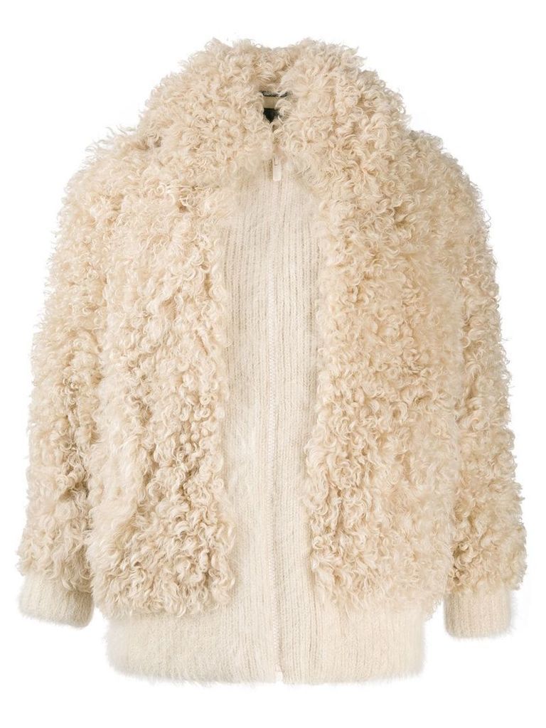Miu Miu oversized zipped shearling jacket - NEUTRALS