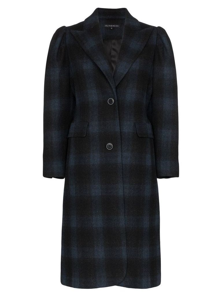 Blindness single-breasted check wool coat - Black