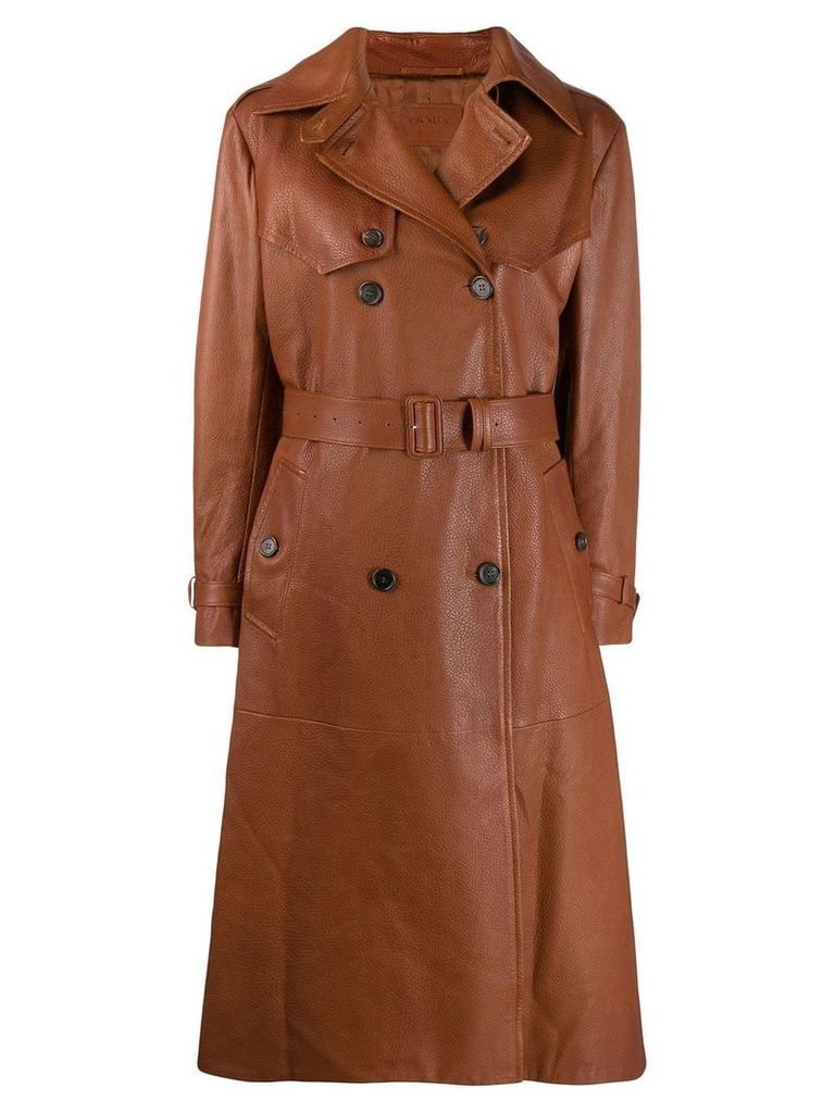 Prada belted leather coat - Brown