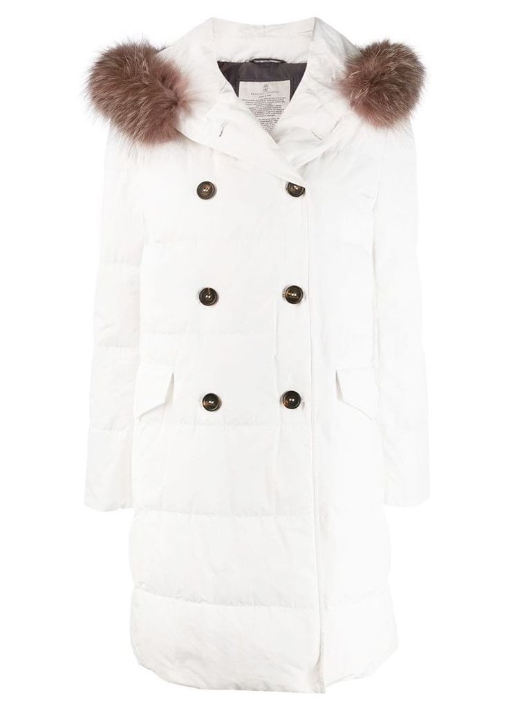 Brunello Cucinelli fur-trimmed parka coat - White