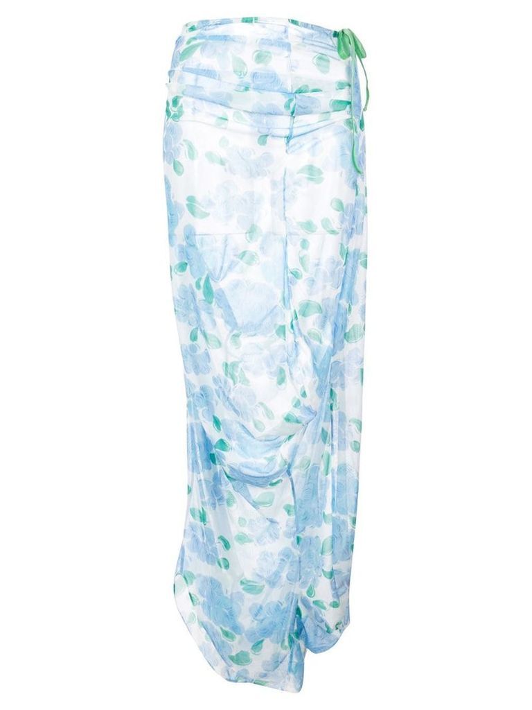 yuhan wang peony print drape skirt - Blue