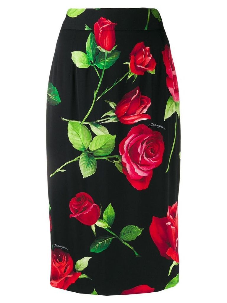 Dolce & Gabbana roses print pencil skirt - Black